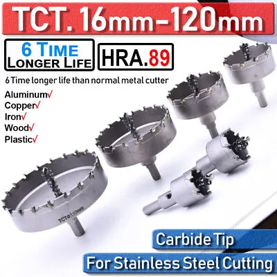 £5.63 • Buy 16-120mm TCT Carbide Hole Saw Metal Cutter For Stainless Steel HSS Wood Alloy V