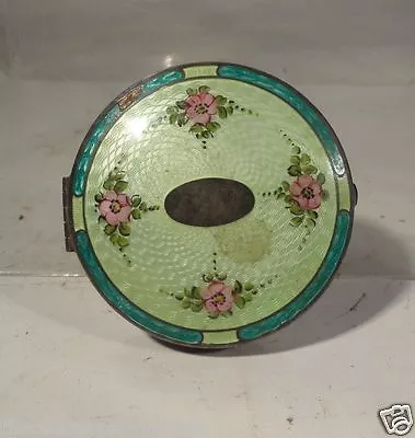 £162.24 • Buy Antique Sterling Silver Guilloche Enamel Vanity Makeup Compact Mirror Makeup