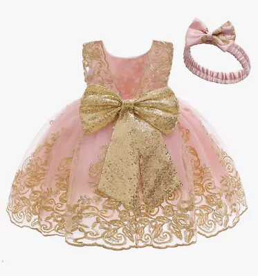 Pink Baby Kids Toddler Girl Formal Pageant Dress 2T/3T Headband Big Bow • $20