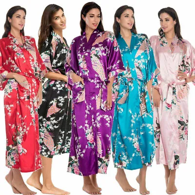 $18.49 • Buy Women Silk Satin  Kimono Robe Dressing Gown Wedding Bridesmaid Bathrobe Pyjamas
