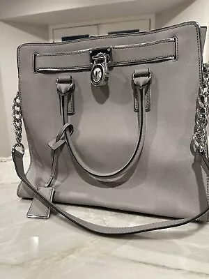 Michael Kors HAMILTON Large Satchel Leather Grey Hand Bag Purse Beautiful • $150