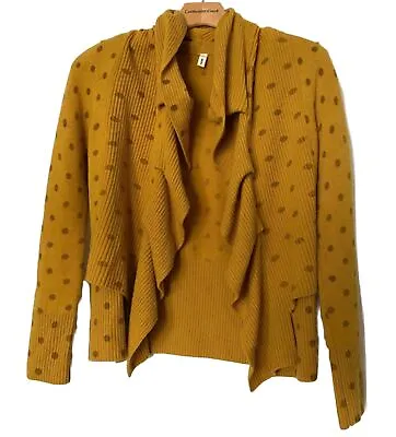 Moth Anthropologie Wool Polka Dot Cardigan Sweater Size XS Yellow Brown • $19.99