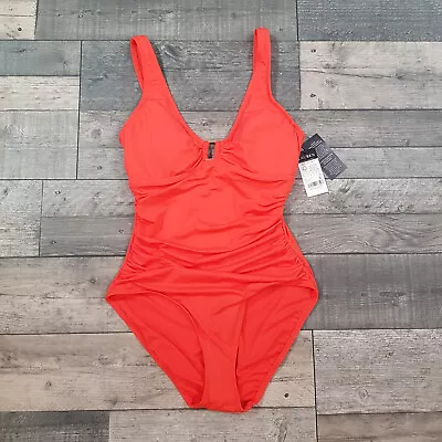 Lauren Ralph Lauren Swimsuit UK 14 Red Shirred Ring Front One Piece Swim BNWT • £89