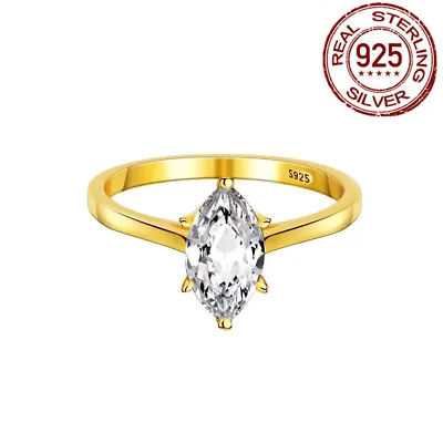 Top 5A Marquise Cut CZ Zircon Gold Color 925 Silver Rings For Engagement Wedding • $9.12