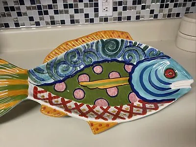 Vicki Carroll Hand Painted Fish Platter  21  Splish Splash Magnolia Land Collect • $55