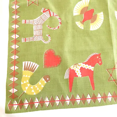 Swedish Hand Printed Tablecloth Topper 33 In Square Dala Horse VTG Christmas MCM • $29.98