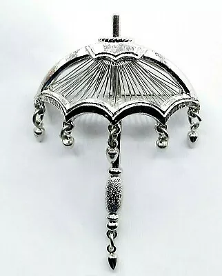 Monet SilverTone Umbrella Brooch With Charm Dangles Vintage Pin Signed • $42.99