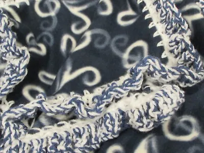 Music Notes Fleece Throw Blanket With Super Ruffle Crochet Edge • $58.95