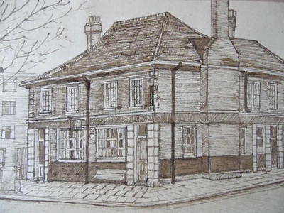 Manor Tavern Chiswick Ron Olly  Original Pen + Ink Drawing 1978. London • £28