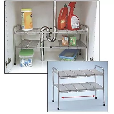 ATB 2 Tier Expandable Adjustable Under Sink Shelf Storage Shelves Kitchen Orga.. • $9.35