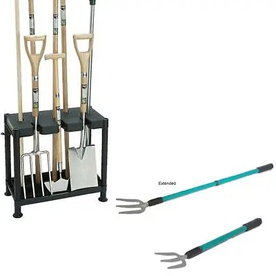 Garden Tools Tidy Storage Stand Rack Shelf WITH Extendable Handle Weeding Fork • £24.99