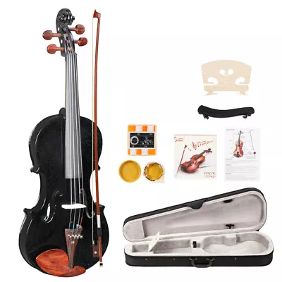 4/4 Full Size Violin Kit Solid Wood Fiddle Set W/Case Rosin Shoulder RestBow • $63.99