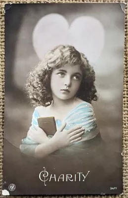 Pretty Young Girl CHARITY Heart Real Photo Tinted Edwardian E.J Hey Postcard  • £1.50