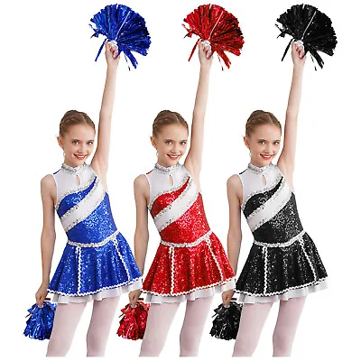 Girls Cheerleading Costume Cosplay Party Outfits Uniform Dress With Flower Balls • £26.11