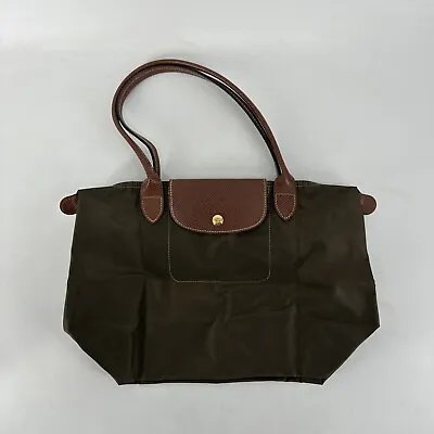 Longchamp Le Pliage Medium Shoulder Tote Bag Brown Leather Handles EXCELLENT • $69.99