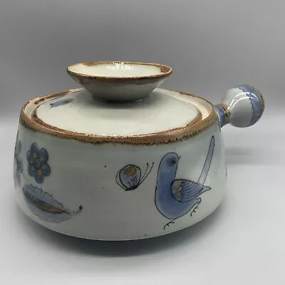 KE Mexico Ken Edwards Tonala Lidded Rustic Bean Pot Hand Painted Flowers Birds • $39.95