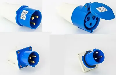 32A 3 Pin Plug Socket Coupler IP44 2P+E 32 Amp 230v 240v Welder Workshop Garage • £2.80