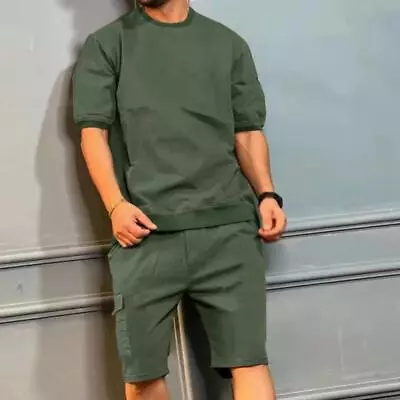 Summer Outfit Mens 2-piece Set Casual Short Sleeve T Shirts Shorts Tracksuit Set • $25.41