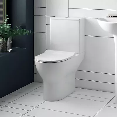 £134.95 • Buy Bathroom Rimless Close Coupled Toilet & Soft Close Seat Modern White Round Pan