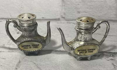 Vintage National Cowboy Hall Of Fame Salt Pepper Shakers Kettle Metal 1.75” • $7