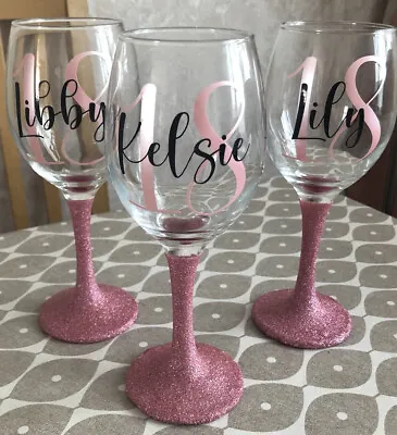 £7.99 • Buy Personalised Birthday Glitter Wine Glass Gift Wrapped 18th 21st 30th 40th