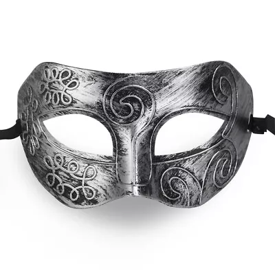 Men S Masquerade Masks Silver Women Masked Ball Roman Swirl Dress Male • £5.88