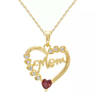 Summer Sale Garnet & Topaz Heart  MOM  Pendant 14k Yellow Gold Plated Sterling • $84.89