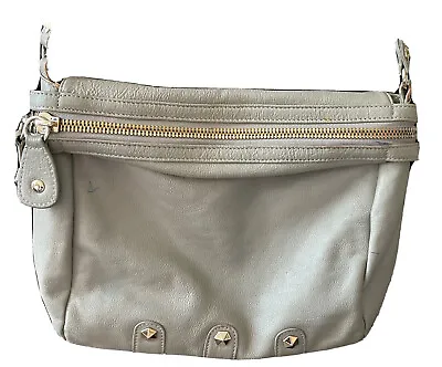 $39 • Buy Treesje Leather Crossbody Bag Gray With Light Gold Studs