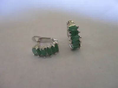 6 Stone Sterling Silver Emerald Earring Oval Cut Real Grean Emeralds • $13.99