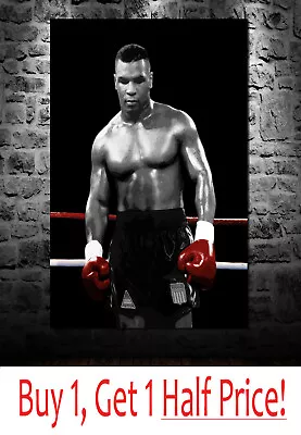 MIKE TYSON CANVAS ART PRINT - Red + Black And White - FRAMED  *Ready To Hang* • £99.99