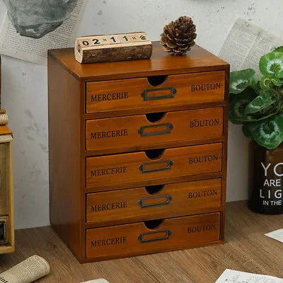 £18.94 • Buy Vintage Wooden Drawers Storage Box Organiser Unit Stationary Cabinet Desktop
