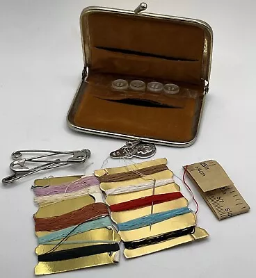 Vintage Pocket Travel Sewing Kit Gold Tone Snap Purse • $7.99