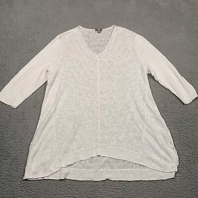 J Jill Blouse Tunic Sweater Shirt Linen Blend White V Neck Lightweight XL • $18