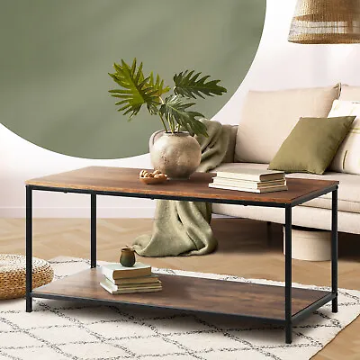 Oikiture Coffee Table Side Table Storage Rack Shelf 2-Tier Industrial Furniture • $84.90