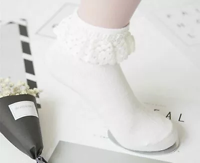 Women Girls Retro Style Cream White Fancy Frilly Ankle Socks Lace Ruffle Socks • $7.95