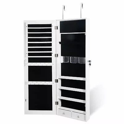 Wall  Door Mounted Jewelry Cabinet Armoire Lockable With Mirror 2 Drawers White • $81.58