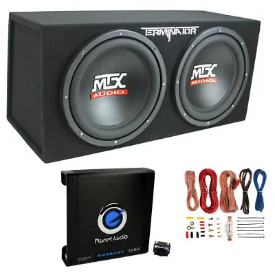 MTX TNE212D 12  1200W Dual Loaded Car Subwoofers Box & Planet 1500W Amp With Kit • $252.99