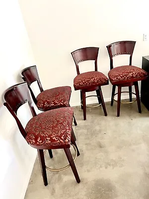 🐙4 Vintage“StyLe Upholstering”TraditionAL SwiVeL Wood Fabric Bar Stools Chairs • $849