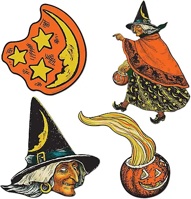 4 Piece Spooky Vintage Halloween Retro Cardstock Paper Cut Outs Wall Decor 6.5  • $12.13