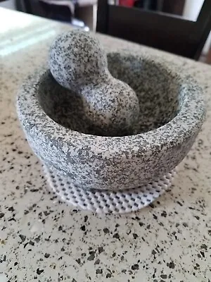 Vintage Granite Stone Mortar And Pestle Molcajete Mexican Salsa Bowl 6 Inch New • $24.41