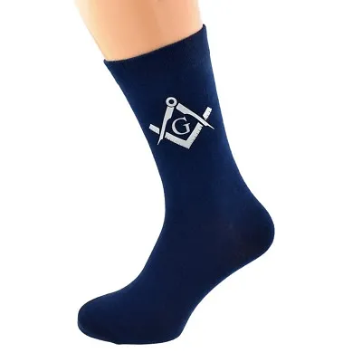 Masonic Design With G Printed In Silver Mens Navy Blue Cotton Rich Socks • $7.02