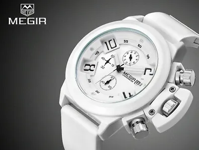 $29.99 • Buy MEGIR Men's Big Chronograph Watch White Silicone Wristwatch Relojes De Hombre