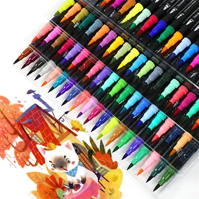 24 Colours Dual Tips Acrylic Paint Marker Pens Fine Liner Pens Crafts Art Gift • £7.13