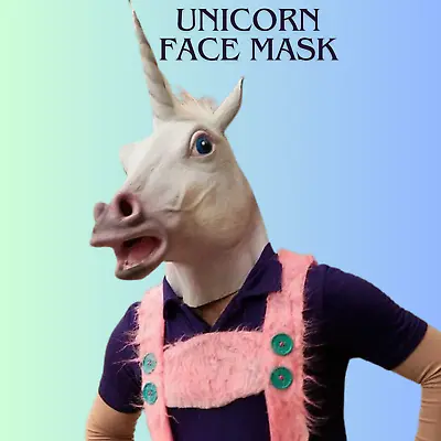 Unicorn Head Mask Rubber Panto Cosplay Fancy Dress Party Halloween Adult Costume • £8.49