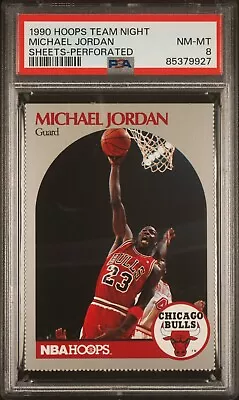 MICHAEL JORDAN 1990 NBA Hoops Team Night Sheets Perforated PSA 8 Chicago Bulls • $149.99