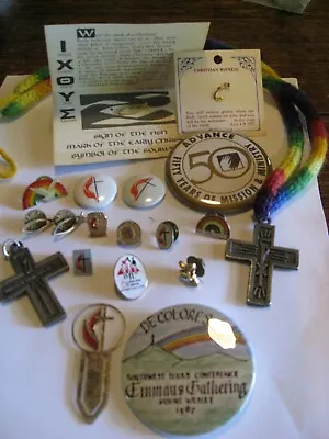 VTG Methodist Pins/ Crosses & Bookmark; 19 Total Incl. 8 Enamel Pins & 2 Crosses • $18.99