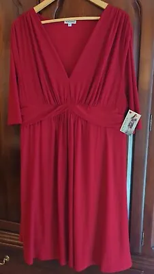 Kiyonna Red MIDI Plus-Size Cocktail Dress SIZE 2 / 2X  (18 20) Shirred Waist NWT • $39.95