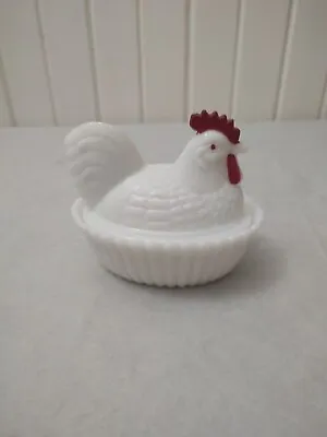 Vintage Indiana Milk Glass Hen On Nest Candy Butter Dish Mint Condition 5.5 ×7  • $15.50