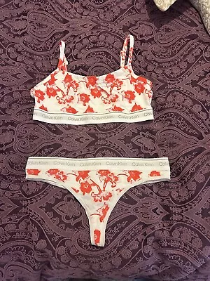 Calvin Klein Cotton Women Red & White  Bra & Thong Sets CK Underwear Floral • £10