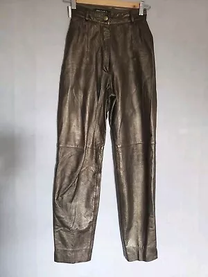 ESCADA Vintage Bronze Nappa Leather Tailored Pants Women's US Size 6 • $25
